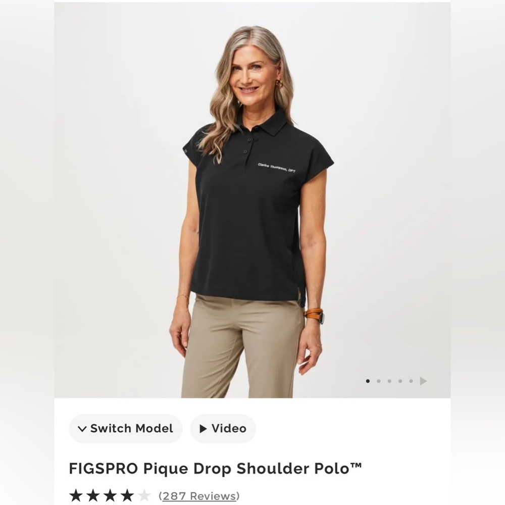Figs Black FIGSPRO  Pique DROP SHOULDER SCRUB Polo